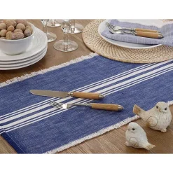 Kirklands Home Table Linens|Blue Striped Fringe Table Runner, 72 in.