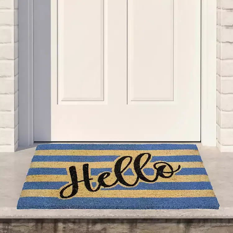 Kirklands Home Doormats|Blue Striped Hello Doormat
