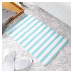 Kirklands Home Bathroom Rugs|Blue Striped Stone Bath Mat