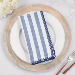 Kirklands Home Table Linens|Blue Striped Whipstich Napkins, Set of 4