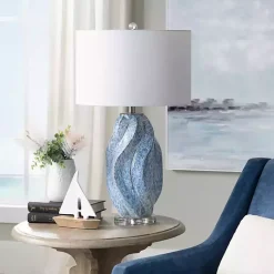 Kirklands Home Table Lamps|Blue Swirl Ceramic Table Lamp White