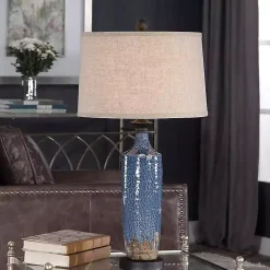 Kirklands Home Table Lamps|Blue Textured Ceramic Table Lamp Tan