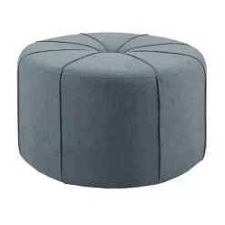 Kirklands Home Benches & Ottomans|Thick Welting Center Button Oval Ottoman Blue