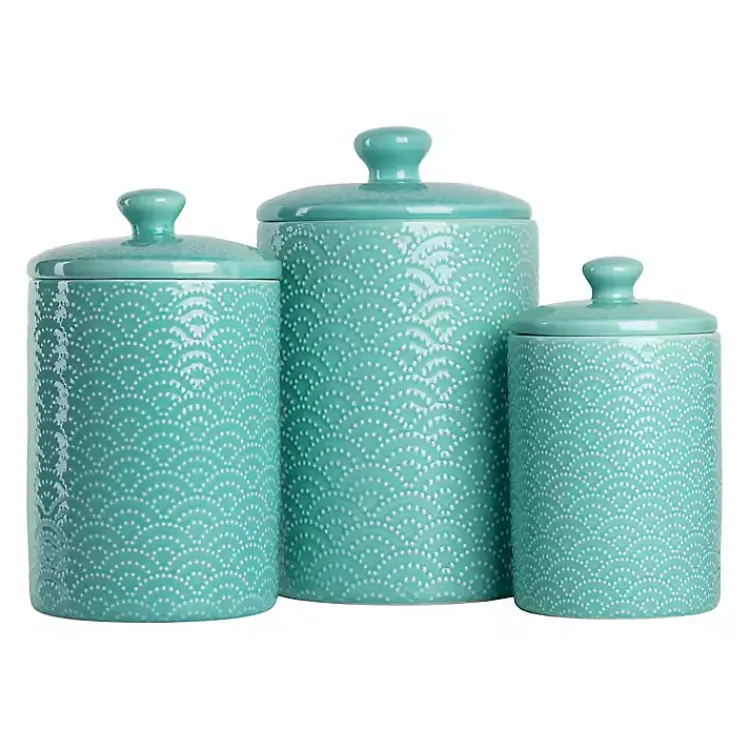 Kirklands Home Kitchen Storage|Tide Ceramic Embossed Canisters, Set of 3 Blue