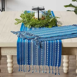 Kirklands Home Table Linens|Blue Tonal Stripe Table Runner