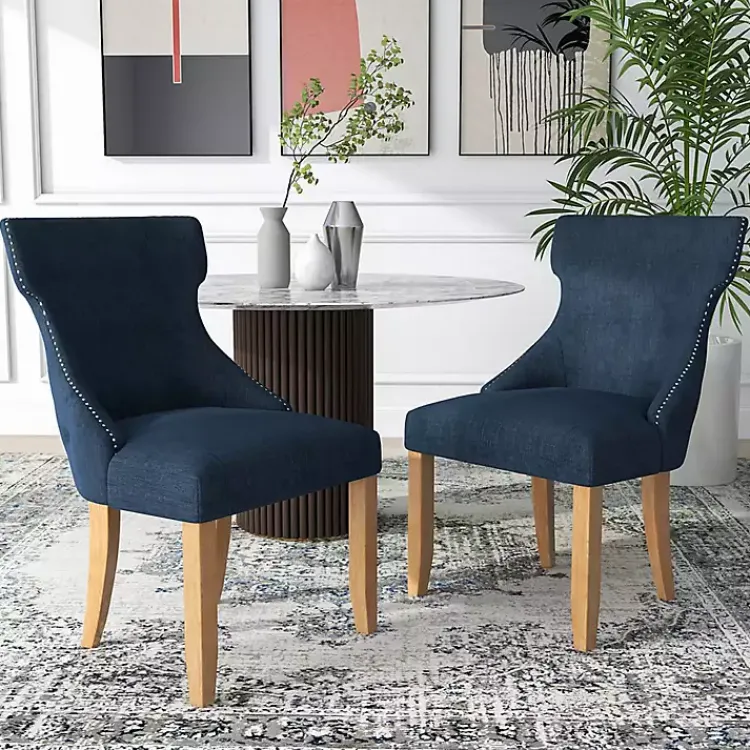 Kirklands Home Dining Chairs|Upholstered Wingback Dining Chairs, Set of 2 Blue