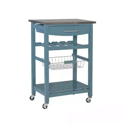 Kirklands Home Kitchen Islands & Bar Carts|Wood and Stainless Steel Kitchen Cart Blue