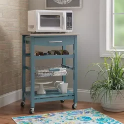 Kirklands Home Kitchen Islands & Bar Carts|Wood and Stainless Steel Kitchen Cart Blue