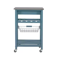 Kirklands Home Kitchen Islands & Bar Carts|Wood and Stainless Steel Kitchen Cart Blue