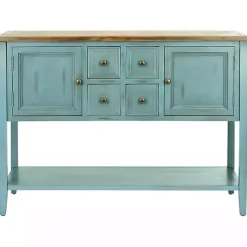 Kirklands Home Console Tables|Wood 2-Door Storage Console Table Blue