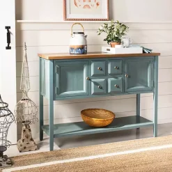 Kirklands Home Console Tables|Wood 2-Door Storage Console Table Blue
