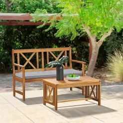 Kirklands Home Outdoor Sets|Blue X-Back Acacia Wood 2-pc. Outdoor Living Set