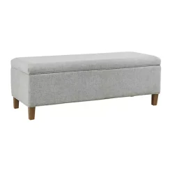 Kirklands Home Benches & Ottomans|Blue-Gray Upholstered Soft-Close Storage Bench
