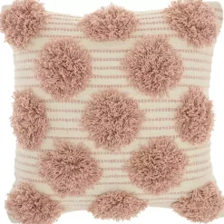 Blush Tufted Pom Poms Throw Pillow Pillows