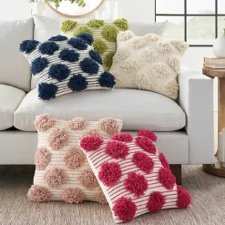 Blush Tufted Pom Poms Throw Pillow Pillows