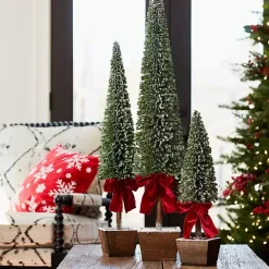 Bottle Brush Pine Christmas Trees, Set of 3 Christmas Arrangements & Garland