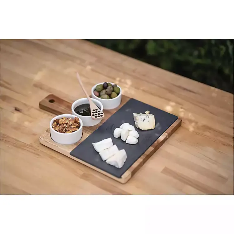Kirklands Home Serving & Entertaining|3-Bowl Slate and Wood Serving Board