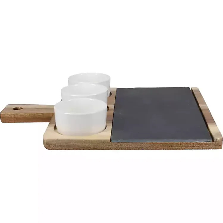 Kirklands Home Serving & Entertaining|3-Bowl Slate and Wood Serving Board