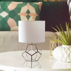 Kirklands Home Table Lamps|Brass and Glass Octagon Table Lamp White