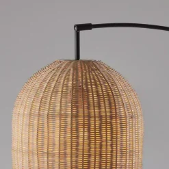 Kirklands Home Floor Lamps|Bronze and Woven Rat Arc Floor Lamp Tan