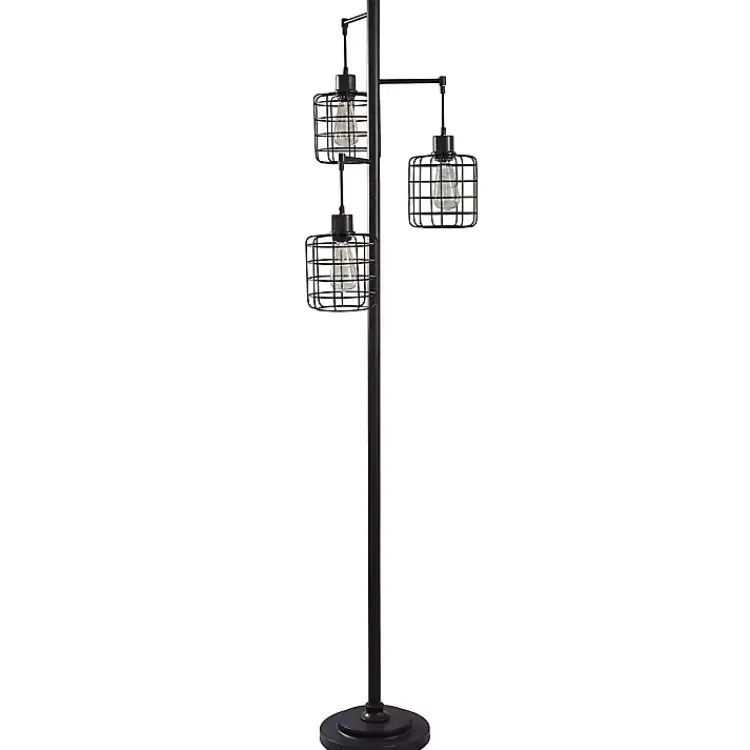 Kirklands Home Floor Lamps|Bronze Caged Metal 3-Tier Floor Lamp Brown