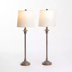 Kirklands Home Buffet Lamps|Bronze Metal Candlestick Buffet Lamps, Set of 2 White