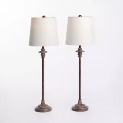 Kirklands Home Buffet Lamps|Bronze Metal Candlestick Buffet Lamps, Set of 2 White