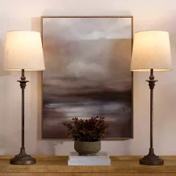 Kirklands Home Buffet Lamps|Bronze Metal Candlestick Buffet Lamps, Set of 2 White