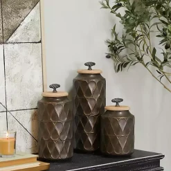 Sale Bronze Metal Lattice Grid Jars, Set of 3 Decorative Bowls & Jars