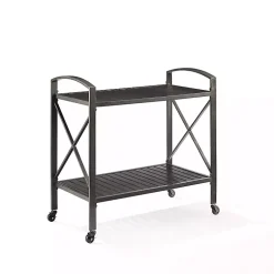 Kirklands Home Outdoor Accent Furniture|Bronze Metal 2-Tier Outdoor Bar Cart Brown