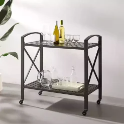 Kirklands Home Outdoor Accent Furniture|Bronze Metal 2-Tier Outdoor Bar Cart Brown