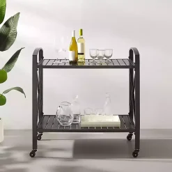 Kirklands Home Outdoor Accent Furniture|Bronze Metal 2-Tier Outdoor Bar Cart Brown