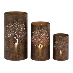 Clearance Bronze Metal Tree Hurricanes, Set of 3 Candle Holders