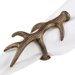 Kirklands Home Table Linens|Bronze Reindeer Antler Napkin Rings, Set of 4 Brown