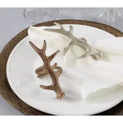 Kirklands Home Table Linens|Bronze Reindeer Antler Napkin Rings, Set of 4 Brown