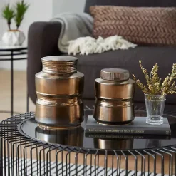 Best Bronze Ribbed Ceramic Jars, Set of 2 Decorative Bowls & Jars
