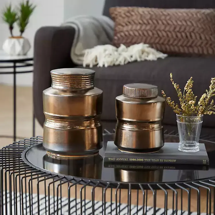 Best Bronze Ribbed Ceramic Jars, Set of 2 Decorative Bowls & Jars