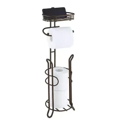 Kirklands Home Bathroom Accessories|Bronze Toilet Paper Storage Stand with Basket Brown