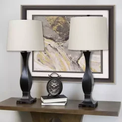 Kirklands Home Table Lamps|Bronzed Hourglass 2-pc. Table Lamp Set White