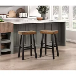 Kirklands Home Bar Stools & Counter Height Stools|& Black Wood Bar Stools, Set of 2 Brown
