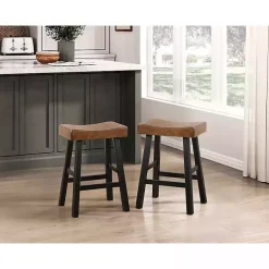 Kirklands Home Bar Stools & Counter Height Stools|Brown & Wood Counter Stools, Set of 2 Black