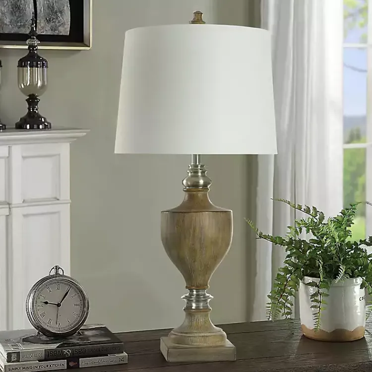 Kirklands Home Table Lamps|Brown and Brushed Silver Table Lamp White