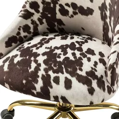 Kirklands Home Office Furniture|Brown and White Upholstered Cow Print Office Chair
