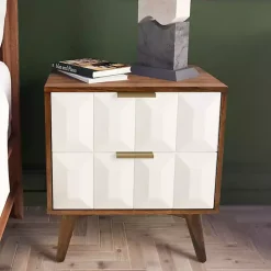 Kirklands Home Nightstands|Brown and White Wood 2-Drawer Nightstand