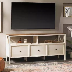 Kirklands Home Tv Stands & Media Consoles|Brown and Whitewashed Wood 3-Drawer Media Cabinet