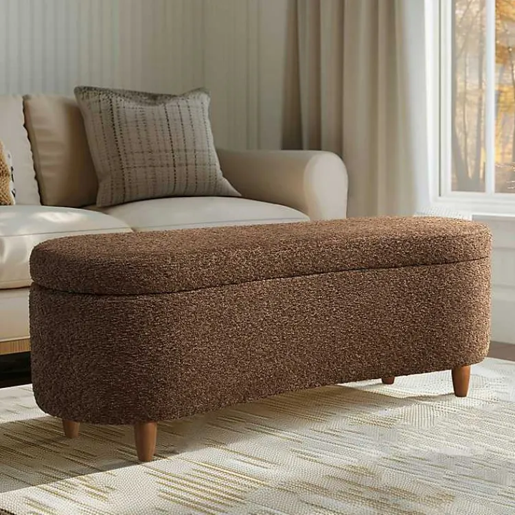 Kirklands Home Benches & Ottomans|Boucle Flip-Top Storage Bench Brown