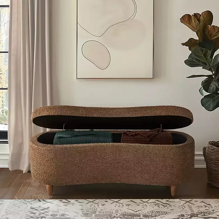 Kirklands Home Benches & Ottomans|Boucle Flip-Top Storage Bench Brown