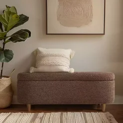 Kirklands Home Benches & Ottomans|Boucle Flip-Top Storage Bench Brown