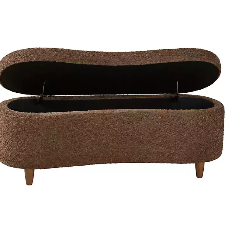 Kirklands Home Benches & Ottomans|Boucle Flip-Top Storage Bench Brown