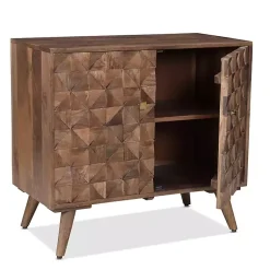 Kirklands Home Cabinets & Sideboards|Brown Carved Wood Woven 2-Door Cabinet